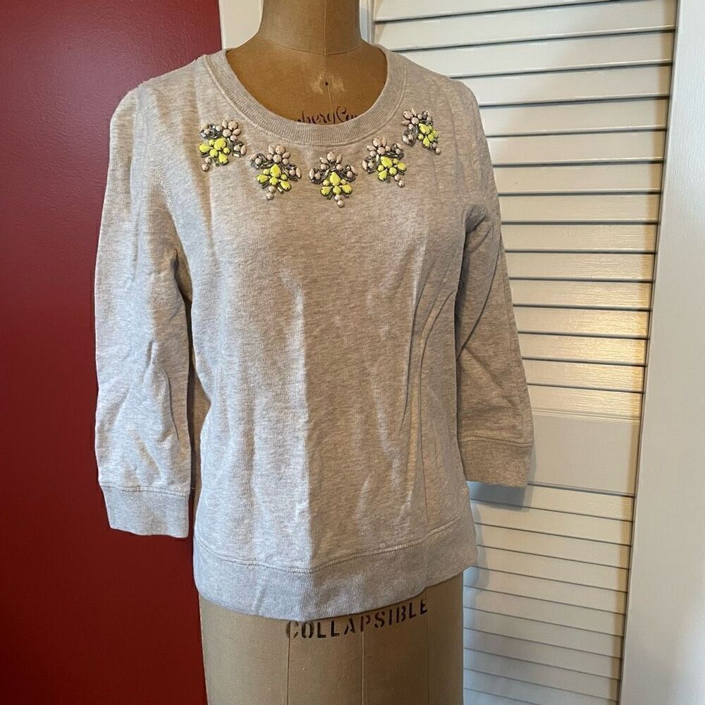 J CREW | gray sweatshirt bejeweled collar S